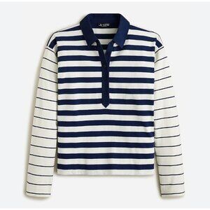 New J.Crew Women's Size L Long-sleeve polo shirt in stripe Navy/Cream SU23